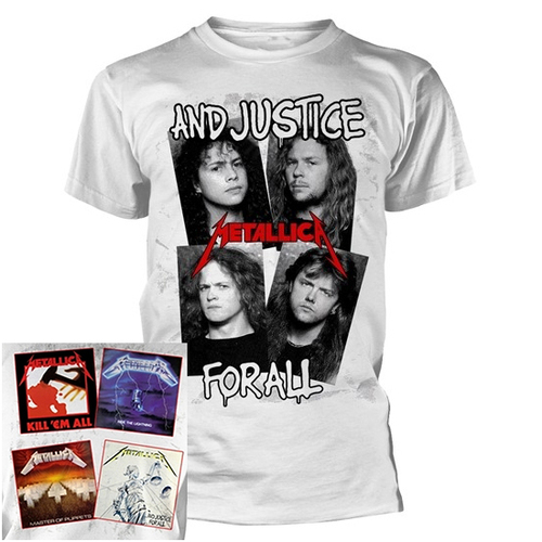 Metallica Justice Faces First Four Albums White Shirt [Size: S]